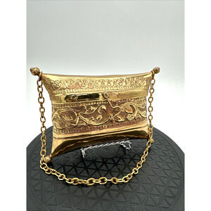 Stunning Vintage Neiman Marcus Brass Gold Pillow Clutch EUC